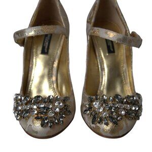 Dolce & Gabbana Dolce & Gabbana Gold Jacquard Crystal Mary Janes Pumps Shoes/EU3